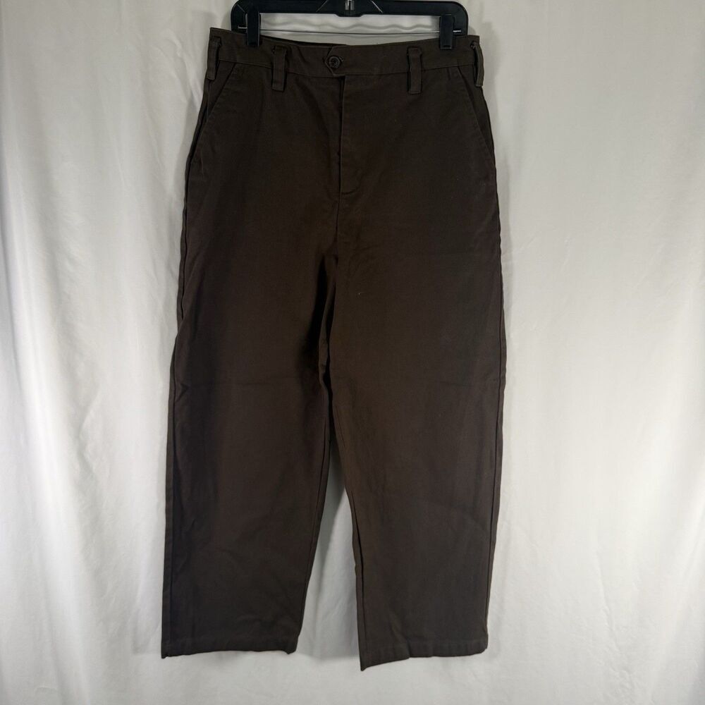Zara Pants Women's 31 Brown Denim Wide Leg High Rise Slash Pockets 100% Cotton